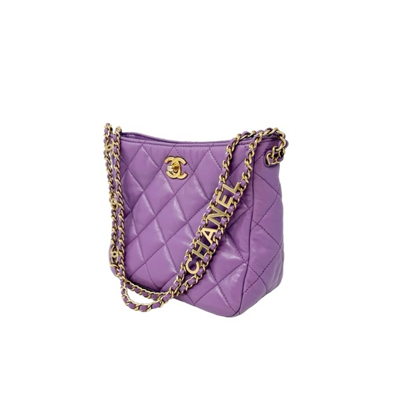 CHANEL Pick Me Up Hobo Small Logo Chain Lambskin Quilted Purple - Picture 2 of 16